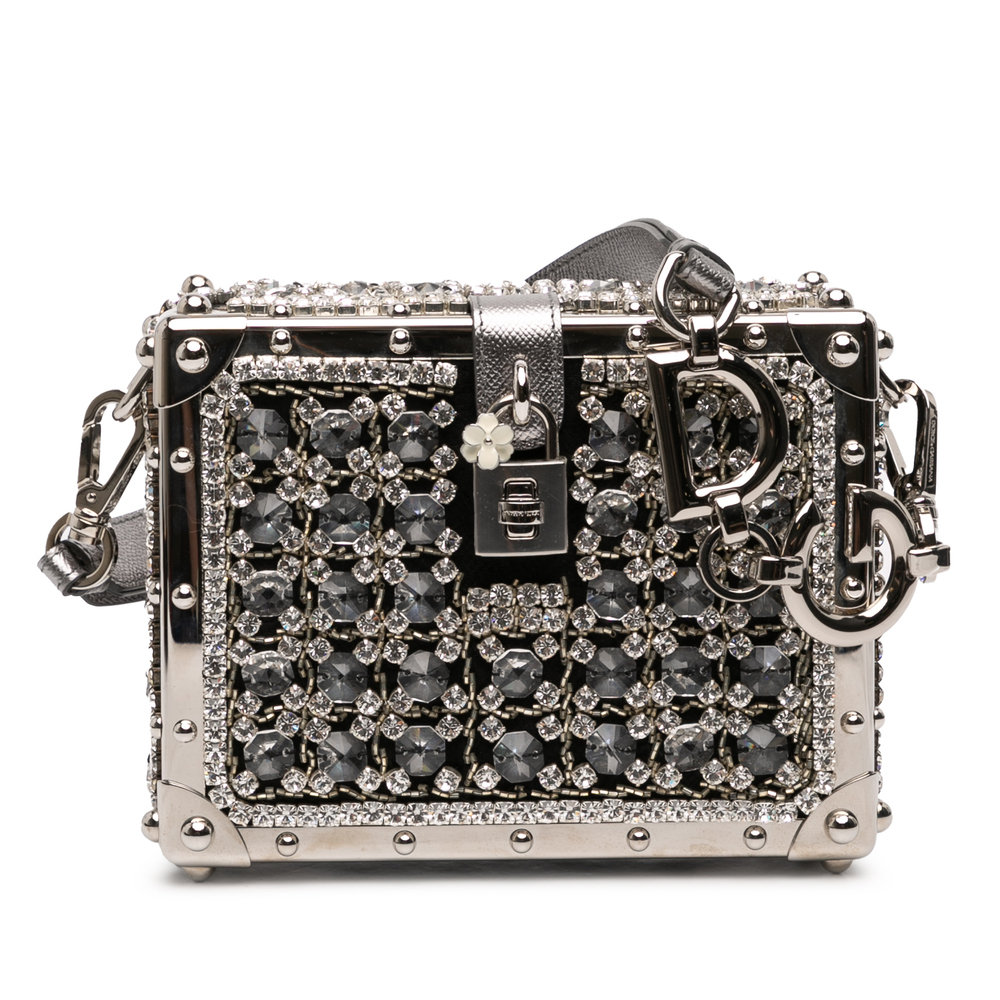 Pre-Loved Dolce & Gabbana Rhinestone Embellished Jacquard Dolce Box Bag